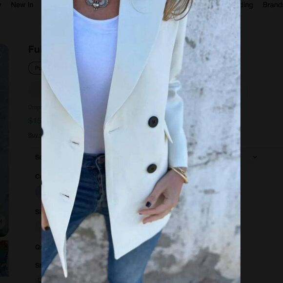 NWT Full Size Collared Neck Long Sleeve Blazer in IVORY - med - Picture 2 of 4